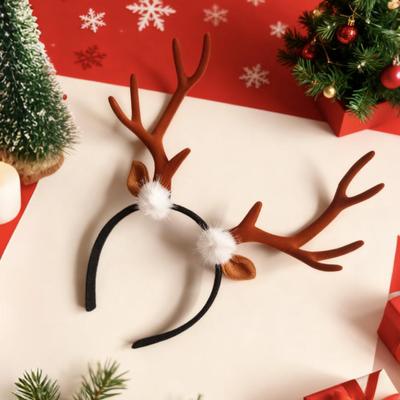 Christmas Reindeer Antlers Headband - Brown & Red, Adult Size