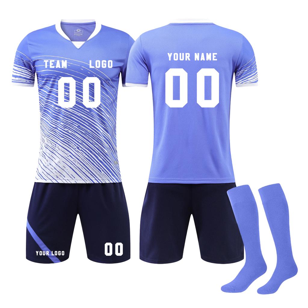 Men Soccer Uniform Set with Short Sleeve Jersey Shorts and Long Socks Breathable Quick Dry Athletic Training Outfit for Sports Teams and Individuals
