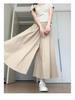 2025 Summer Women's Blue A-Line Pleated Midi Skort with High Waist and Wide-Leg Design