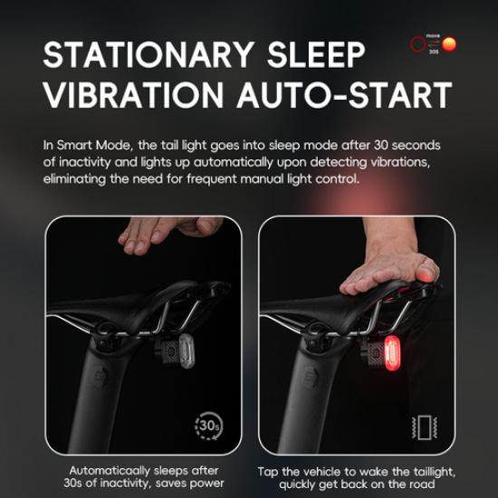 ROCKBROS Smart Bike Tail Light Brake Sensing Vibration On/Off Sync Mode 260mah
