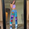 Trendy High-Waisted Loose Fit Printed Graffiti Women's Straight-Leg Jeans, Rainbow Denim Pants Loose Graffiti Printed
