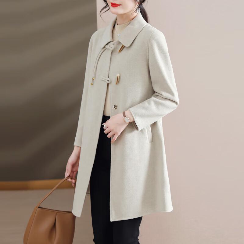 

XUEXI Женское элегантное двустороннее шерстяное пальто средней длины - Весна/Осень 2025 3XL