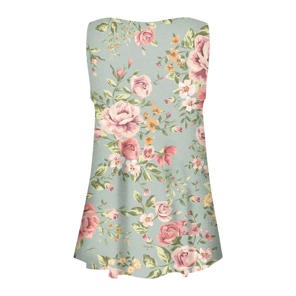 Frauen Sommer Ärmellose Casual Floral Gedruckt O-ansatz T-Shirt Tops Bluse