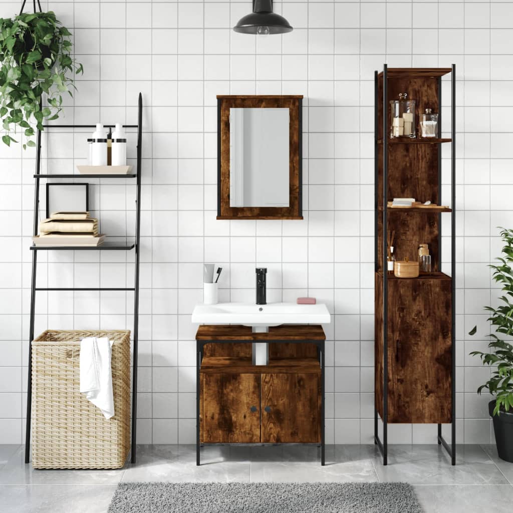 Vidaxl 3-Piece Bathroom Furniture Set, Smoked Oak