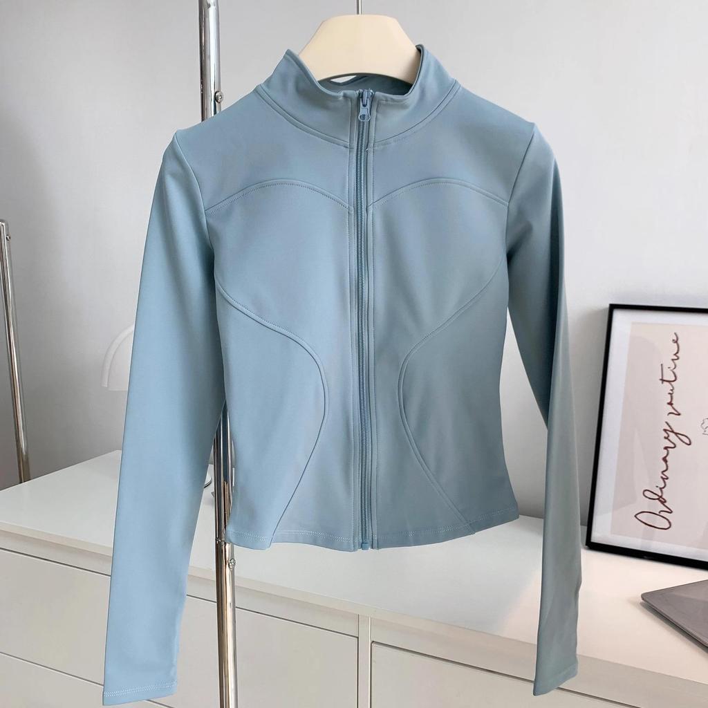 Women's Breathable Slim-Fit Sports Jacket: Autumn/Winter Yoga & Cycling Wear, Long Sleeve, Stand Collar, Plus Velvet.