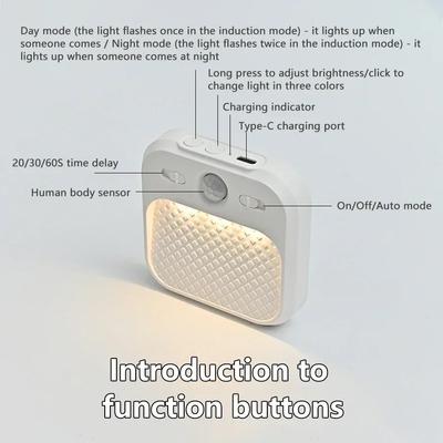 Motion Sensor LED Cabinet Light Rechargeable Cordless Night Light Stick-on Wall Lamp Stair Hallway Bedroom Decor Kitchen Lights