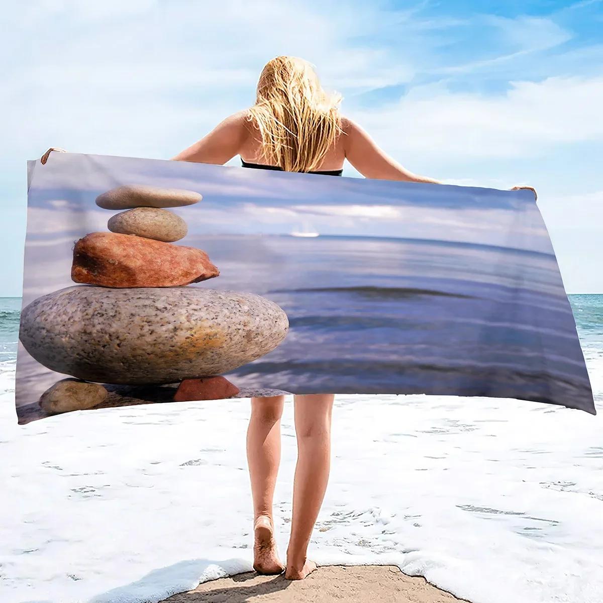 

3D Beach Pebbles Texture Beach Towel,Sand Free Beach Blanket Super Lightweight Thin Towels for Swimming Pool,Yoga Gym Sports W30*H60(CM)