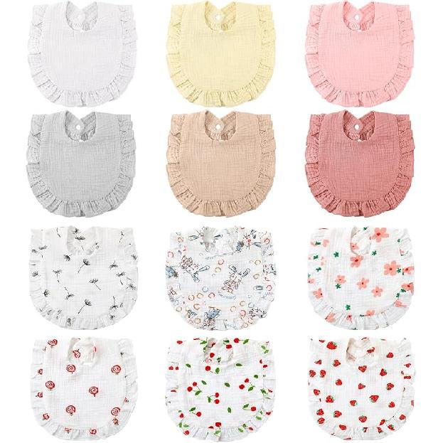 Geyoga 12 Pack Muslin Baby Bibs Adjustable Bandana Drool Bib for Unisex Cotton for Infants Boys Girls Teething