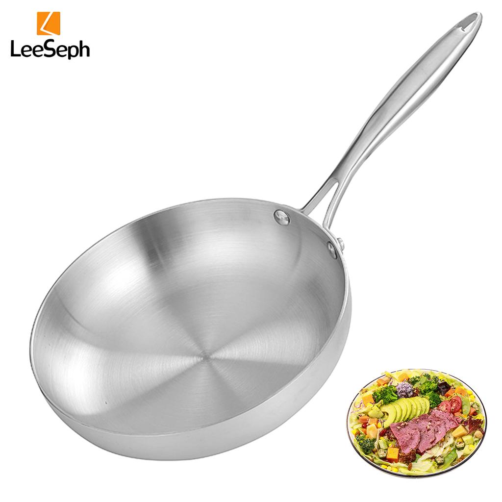 Leeseph Tri-ply Stainless Steel Frying Pan, Multipurpose Fry Pan, Cooking Skillet with Stainless Steel Handles, Kitchen Cookware