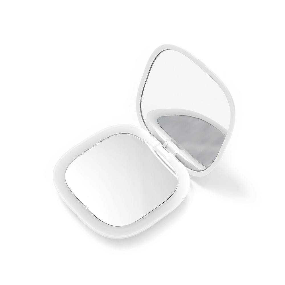 Illuminated LED Folding Makeup Mirror - Portable, Handheld, Square Design for Girls' Dormitory.