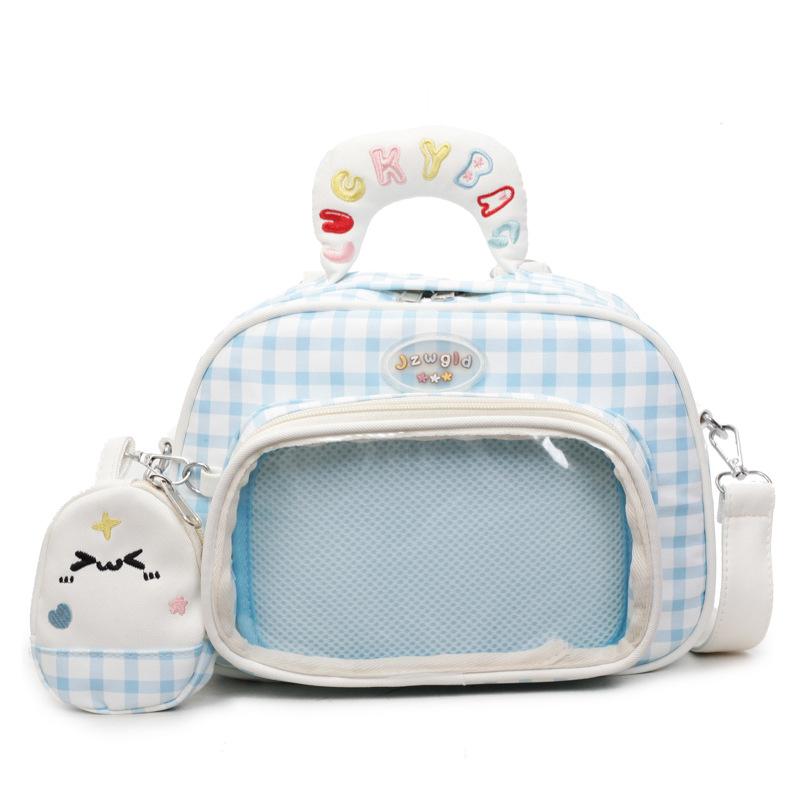 Japanese New High-value Casual Backpack Large-capacity Cute Bar Grid Transparent Layer Pain Bag Student Backpack