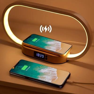 Base de carga inalámbrica multifunción con reloj, lámpara de escritorio LED, luz de noche, puerto USB, estación de carga rápida para iPhone y Samsung