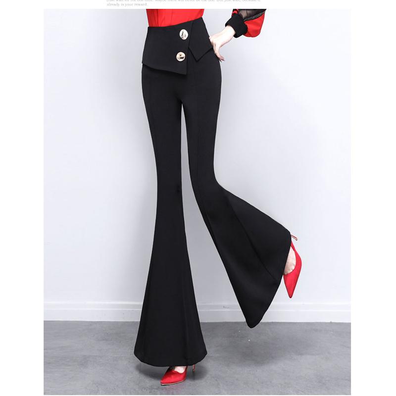 Harajuku Summer OL Office High Waist Women's Wide Leg Capris Long Pants for Women Skinny Flare Pants Woman Trousers Black