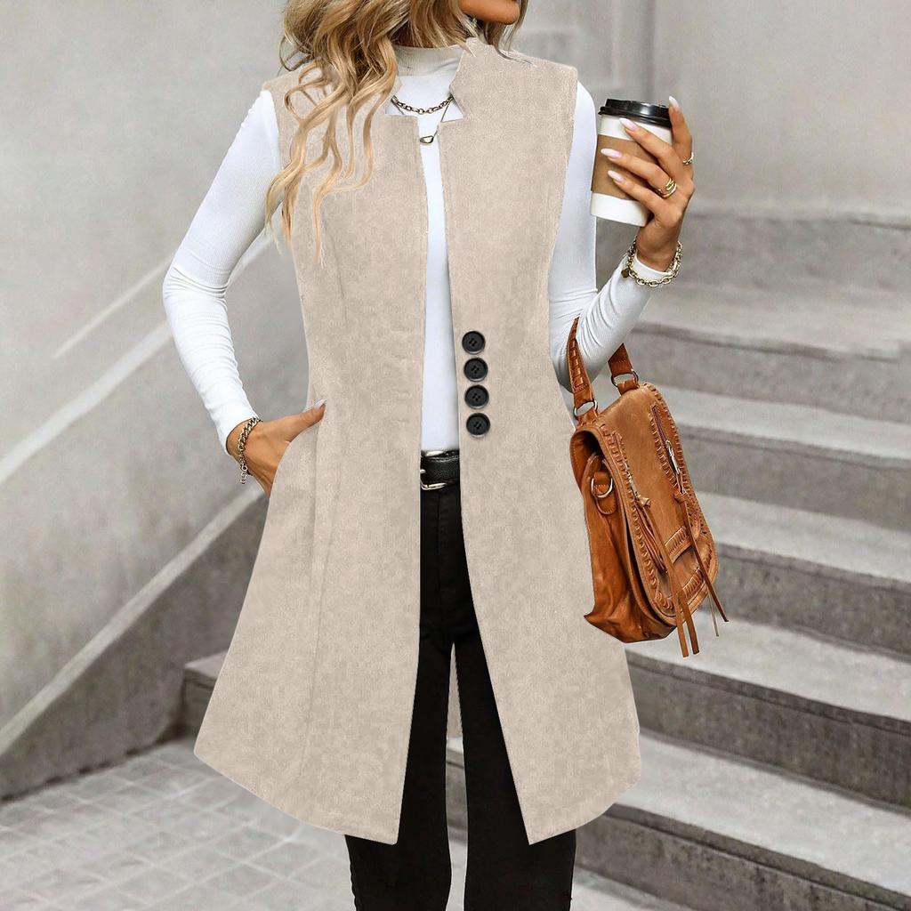 Modieuze Casual Dames Vest met Kraag en Knoopjes Mouwloos - Kleur Jasje