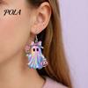 Pumpkin Basket Earrings 1 Pair Acrylic Halloween Earrings, Cute Pink Ghost Dangle Drop Holiday Costume Jewelry for Women Pendant