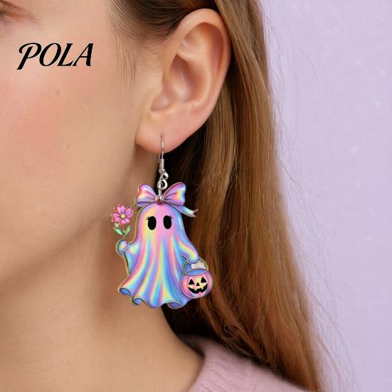 Pumpkin Basket Earrings 1 Pair Acrylic Halloween Earrings, Cute Pink Ghost Dangle Drop Holiday Costume Jewelry for Women Pendant