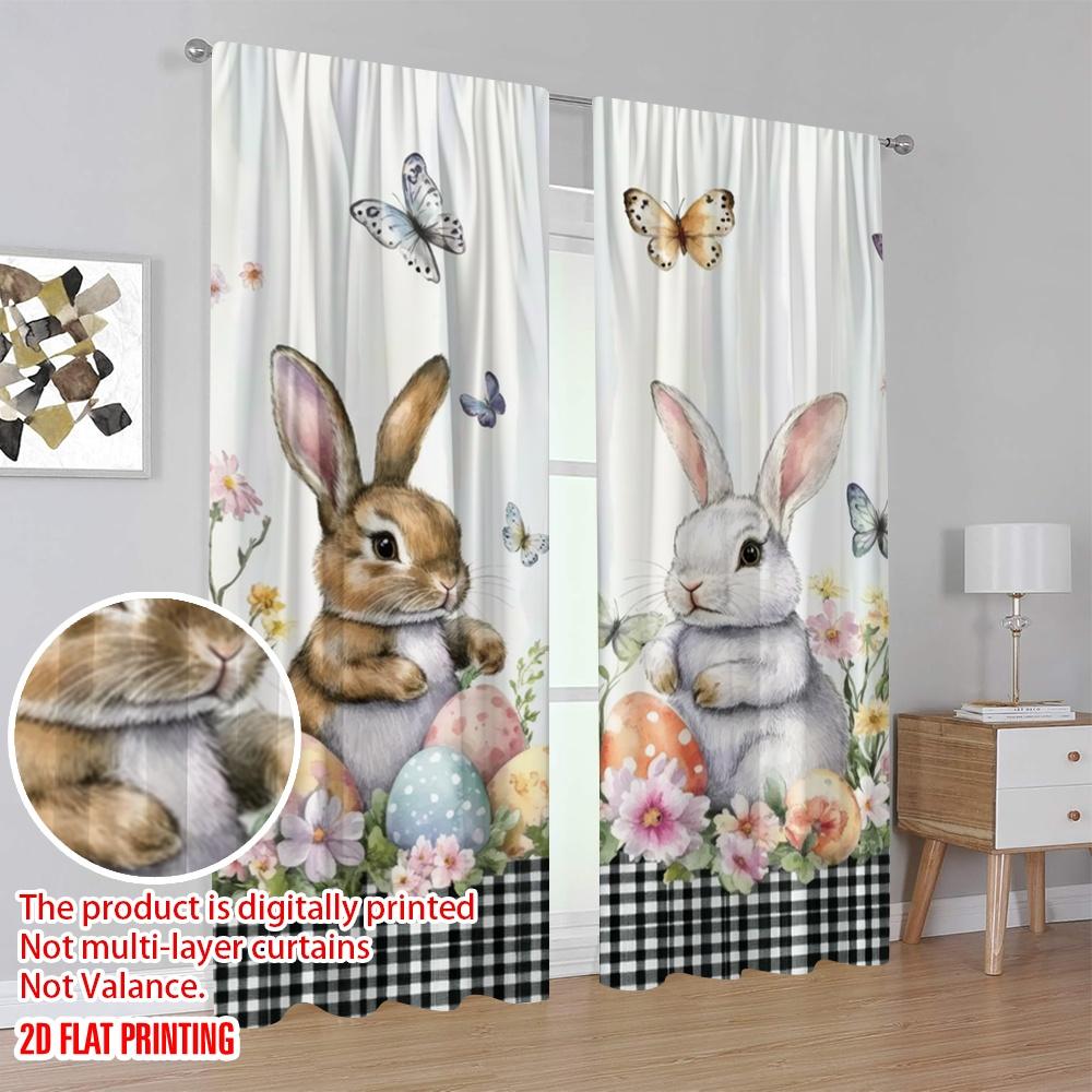 2pcs,2D Plane Printing Print Curtains Easter Bunniescape Durable Polyester (without Rod) Versatile All for Living Room, Bedroom,