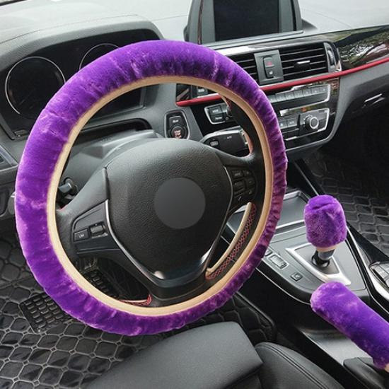 Universal Steering-wheel Plush Leopard Car Steering Wheel Covers Winter Fur Hand Brake Gear Cover Set Car Interior
