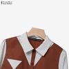 ZANZEA Women Stripe Splice Long Sleeve Blouse And Long Pants Casual Two Piece Suit Sets