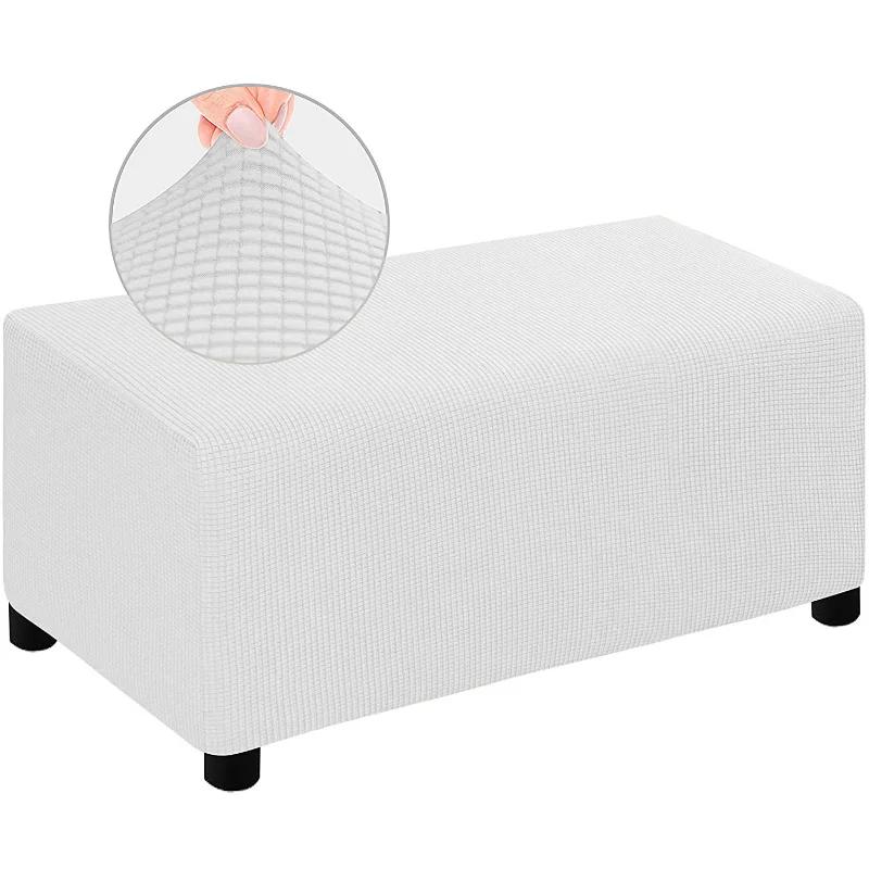 4 Sizes Jacquard Durable  Stretch Footrest Ottoman Cover Folding Storage Stool Furniture Protector Rectangle Slipcover