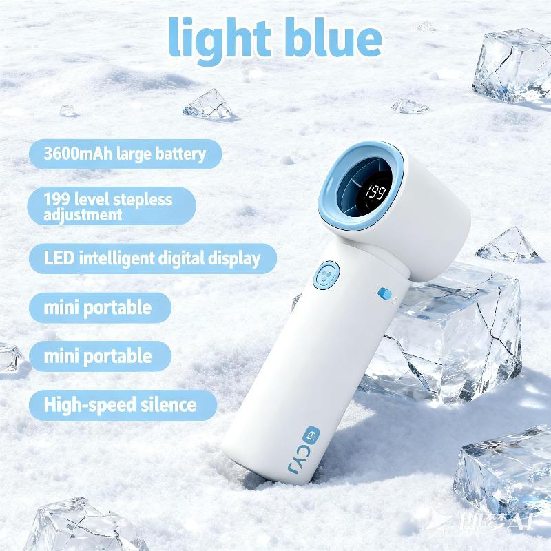 2026 High-Speed Handheld Fan: 199 Speeds, 3600mAh Battery. 57x40x134mm