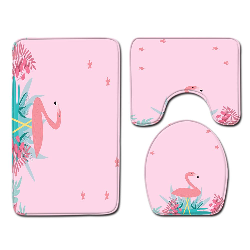 Flamingo Bathroom Toilet Three-Piece Floor Mat Doormat Bathroom Carpet