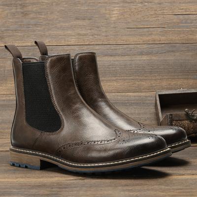 Cross-Border Chelsea Boots Men'S Retro Sleeve Mid-Top Engraved Foreign Trade Brock Single Boots Men'S Short Boots