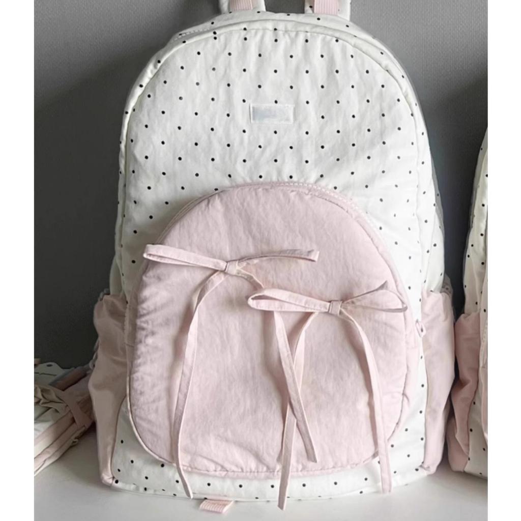 Niedlicher süßer Mädchenrucksack Studentinnenklasse vielseitige Schultasche College-Stil Schleife Tupfenrucksack