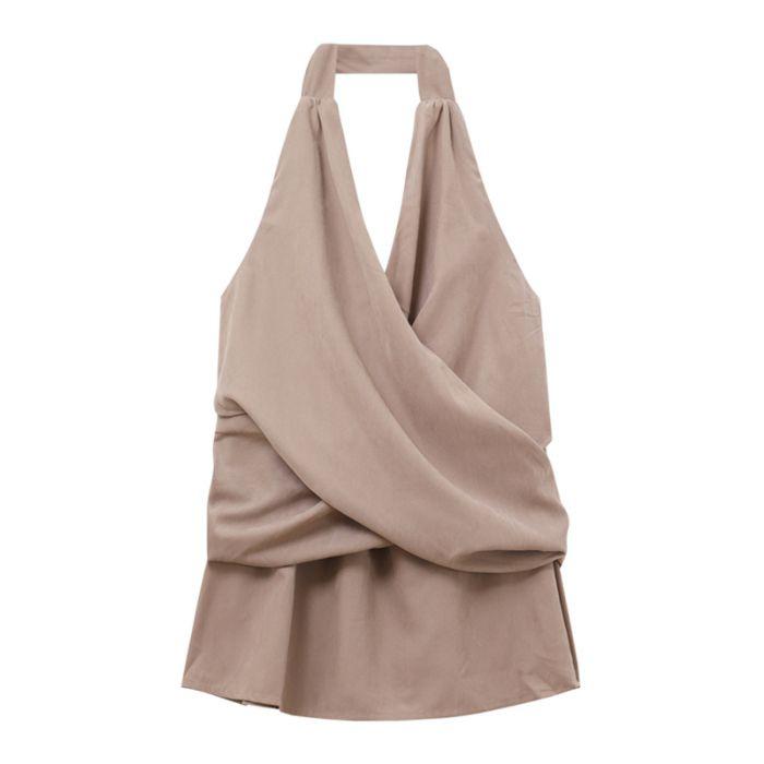 Black V-neck neck strap-on vest for women's summer new Korean sleeveless backless suspender top for outer wear ins
