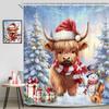 Christmas Highland Cow Shower Curtain Snowman Violin Gift Tree Design Holiday Theme Festive Decor Waterproof Fabric Xmas