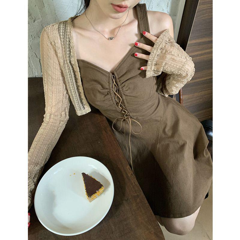 Spicy Girl Women s Sexy V-Neck Camisole Dress & Cardigan Two-Piece Set S 40-48kg