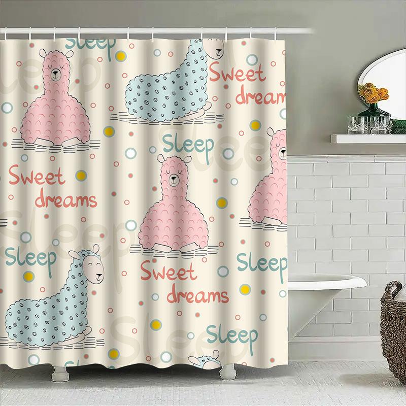 

Cute Cartoon Sheep Design Shower Curtain For Bathroom Decor Home Decoration Waterproof Removable Fabric Bath Mats With Rings Pea W60H190(CM)-1 Pcs