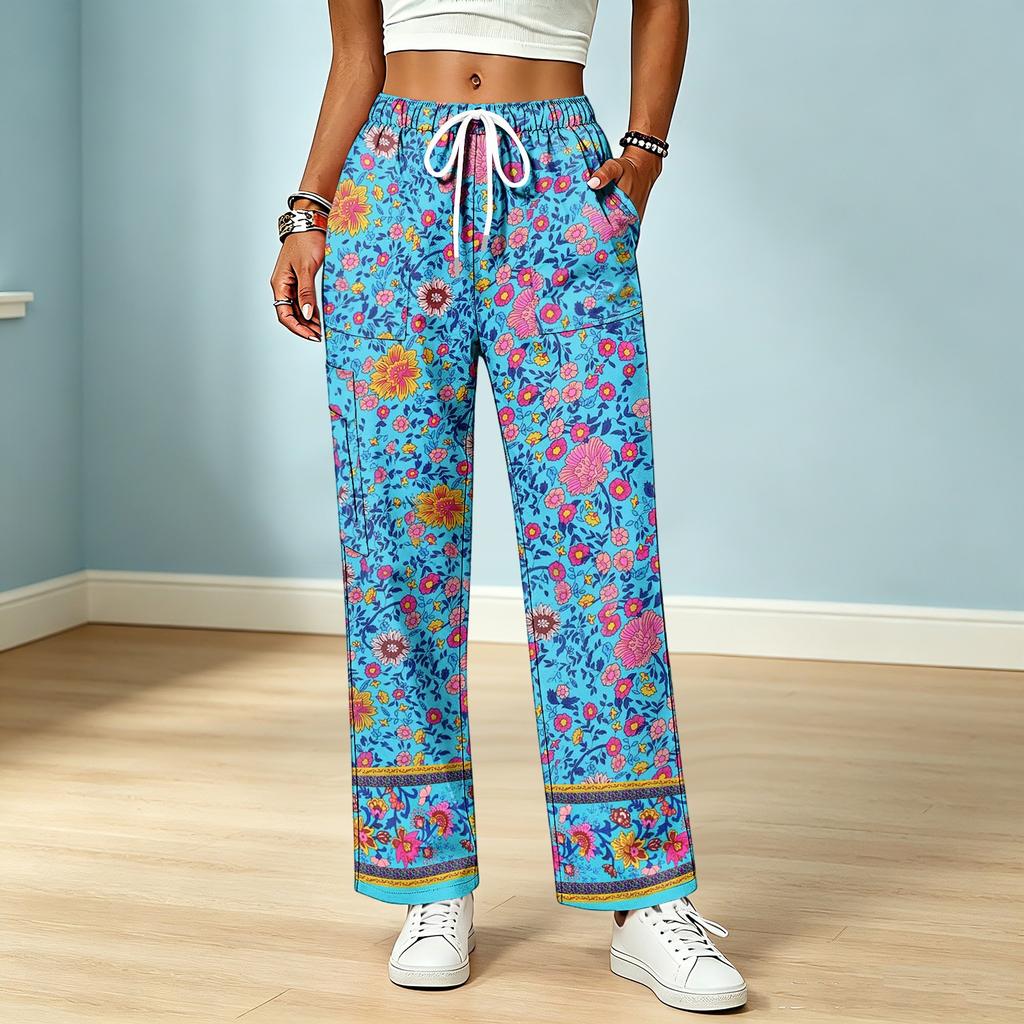 Women's Color Drawstring Elastic Waist Scrub Pants with Pockets for Work and Casual Wear