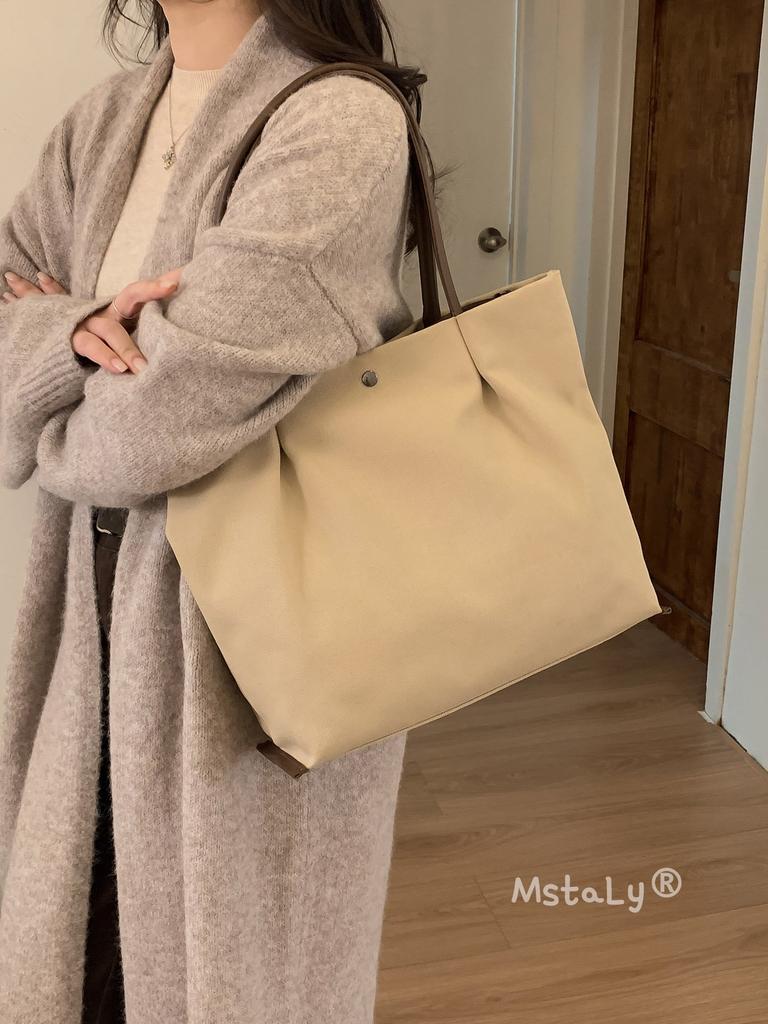 Japanese Casual Canvas Bag Women's Large Capacity Lightweight Handbags 2026 New Solid Color Commuting Shoulder Bags