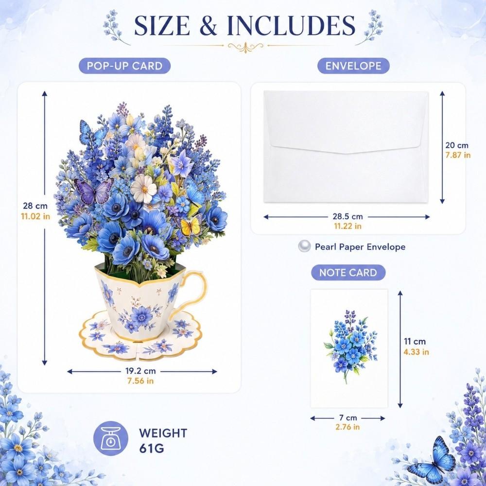 with Envelope & Message Note Butterfly Greeting Cards Flower Bouquet Card for Mom & Her