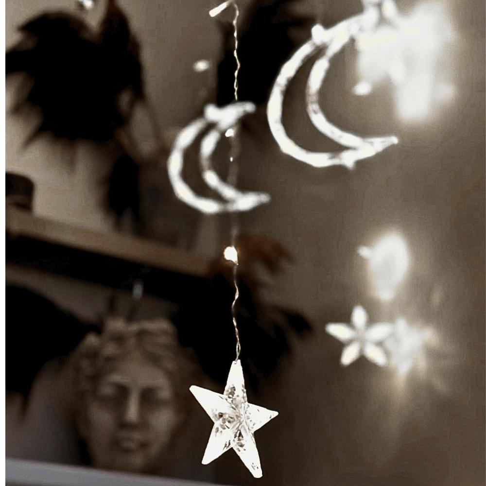 Christmas Lights Curtain Lights Moons Cold White Christmas Cold White