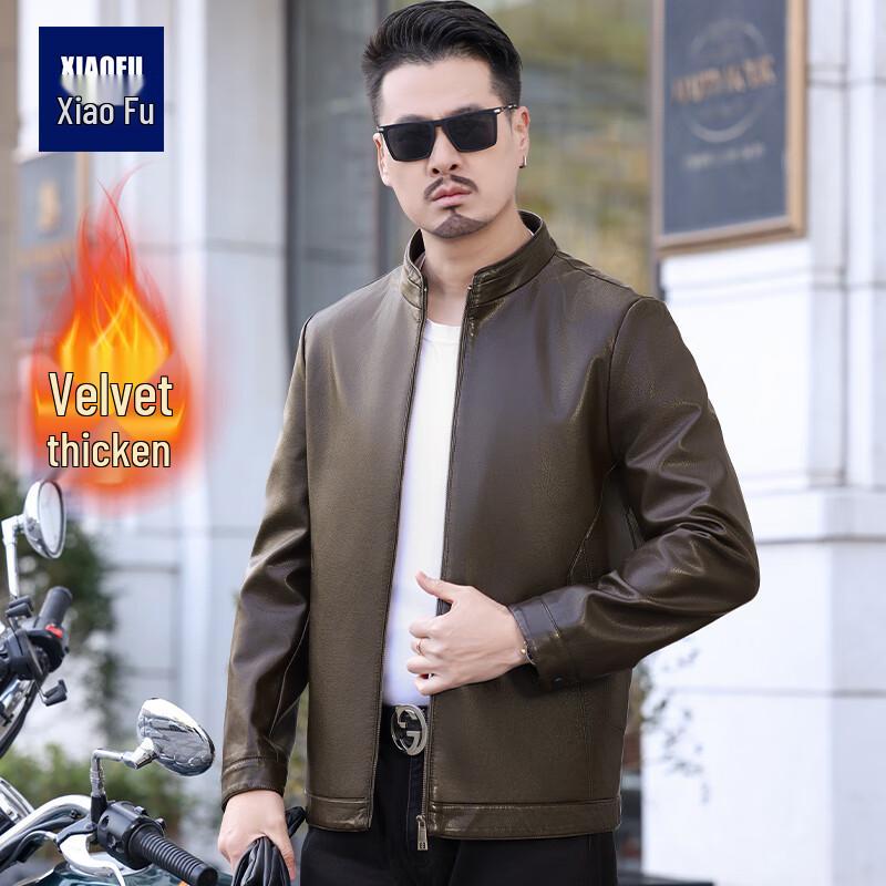

Xiaofu Men s Slim Fit Stand-Collar Lined Faux Leather Jacket 2XL