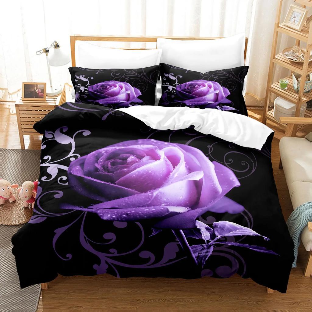 Flor Rosa Vermelha Roupa de Cama de Casamento Super Confortável Tamanho Casal King Capa de Edredom 2 Peças Fronha Têxtil para Casa Conjuntos de Capas para Camas