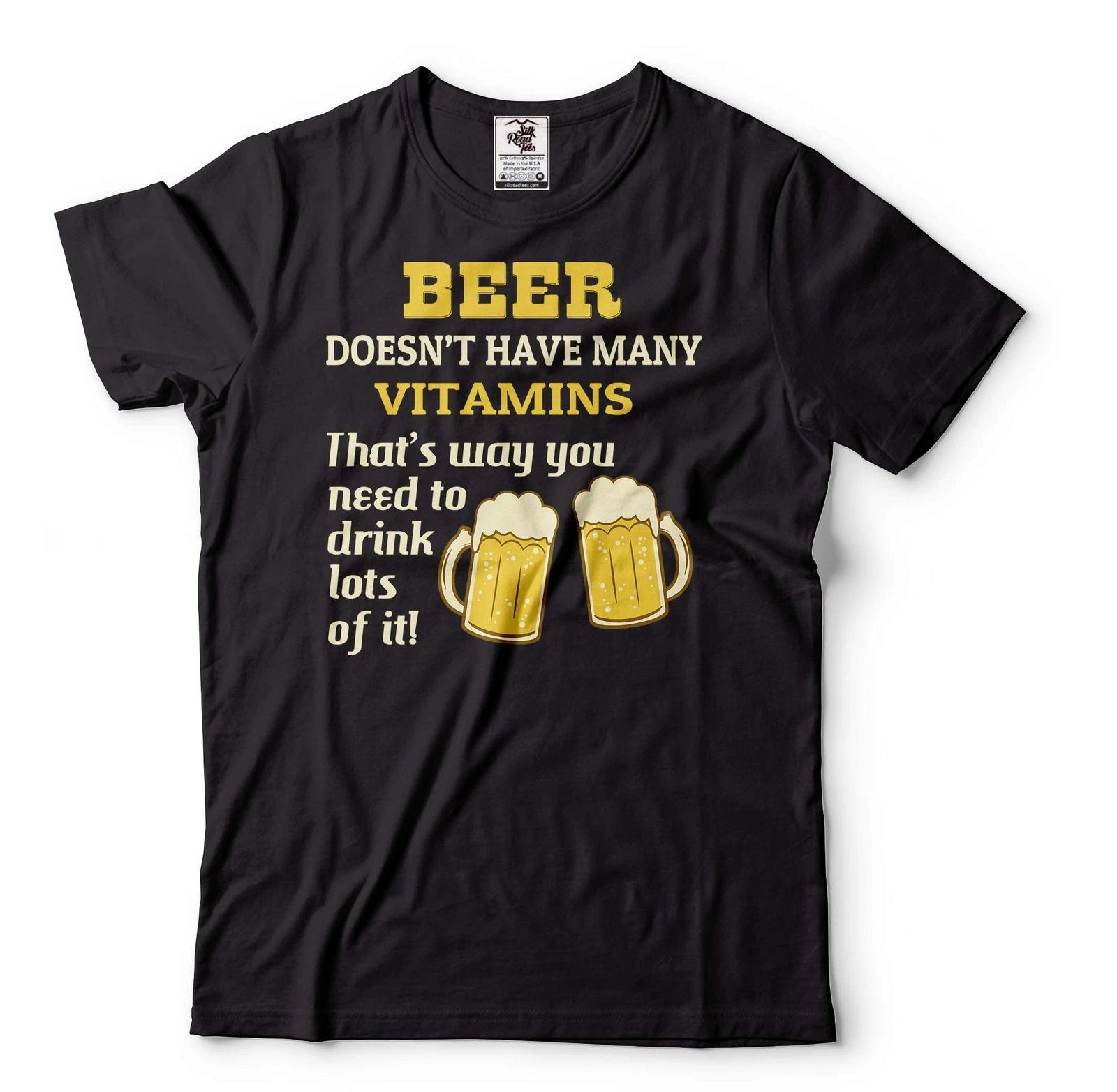 Mens Beer Shirt Beer Doesn t Have Many Vitamins Shirt Funny Drinking Tee 4XL