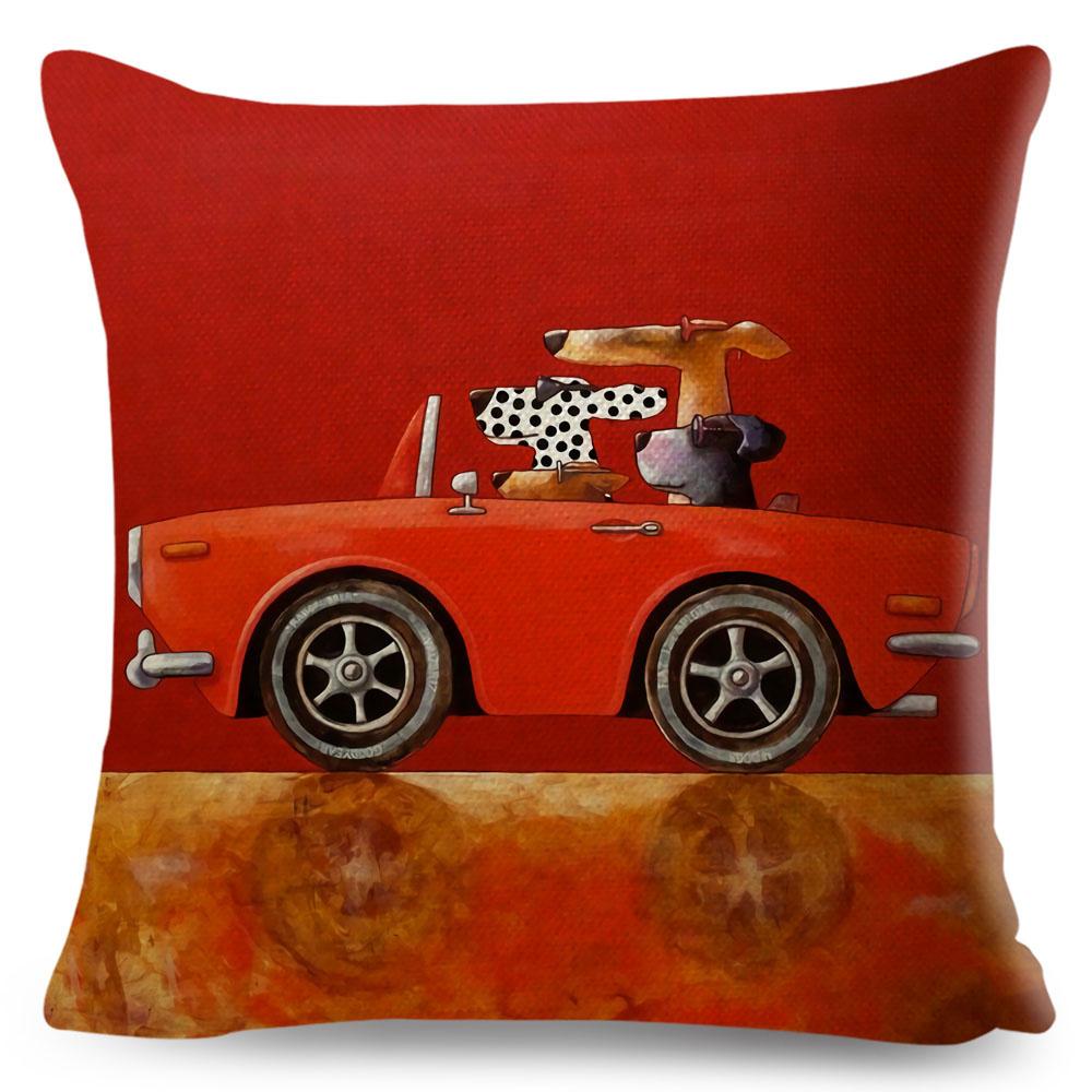 Colorful Cartoon Driving Dog Cushion Cover Decor Lovely Pet Animal Pillowcase Polyester Pillow Case for Sofa Home Car xcm