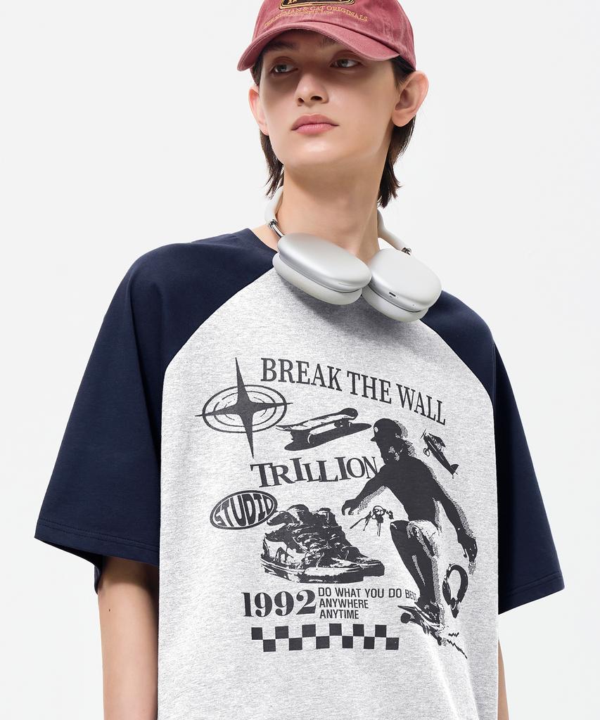 TRILLION Skateboard Pigment Graphic Raglan Short Sleeve_Navy