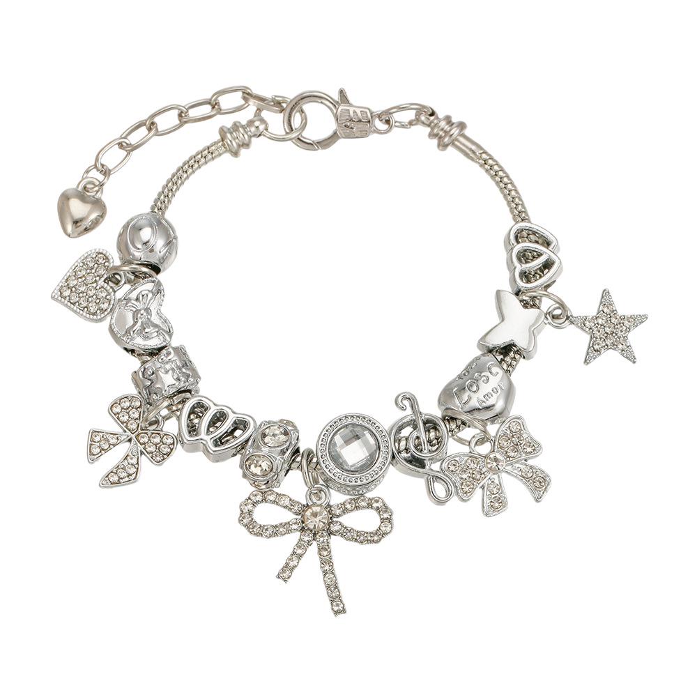 Crystal Butterfly & Heart Bead Bracelet with Rhinestone Star Pendant for Women