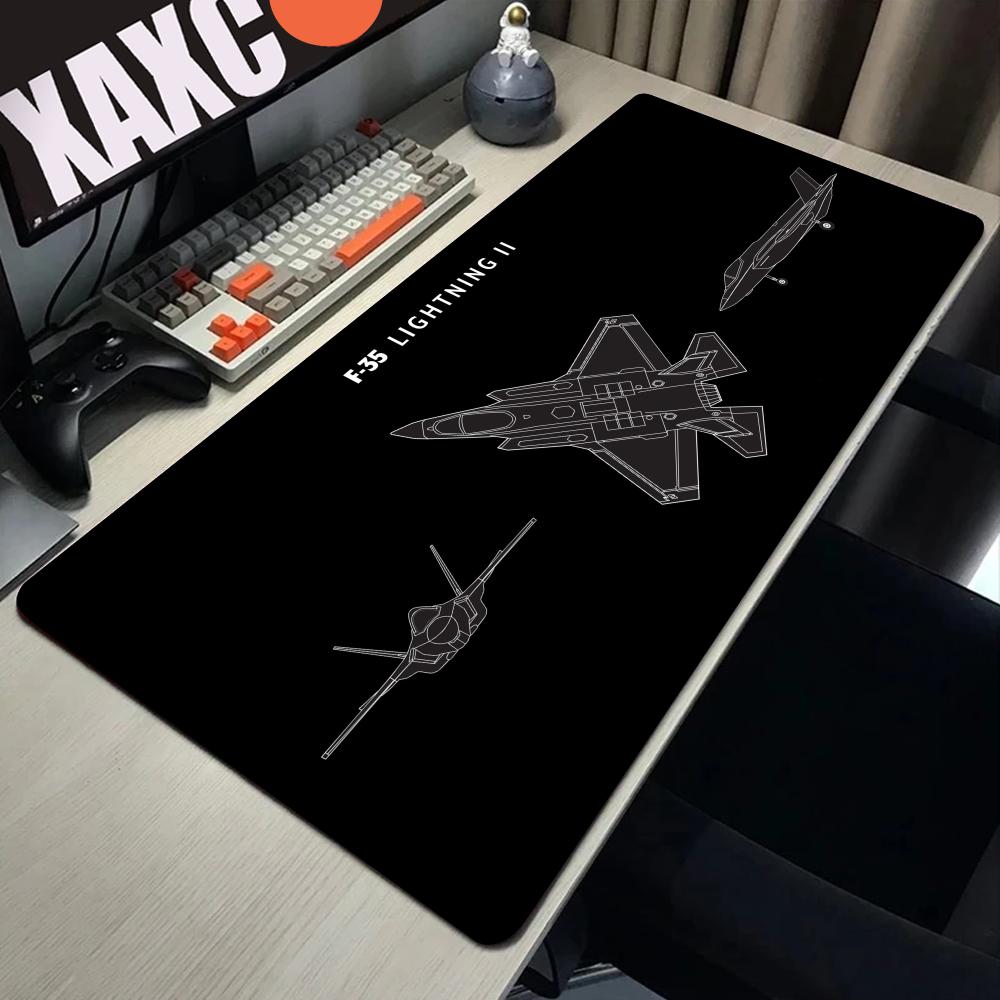 HYBXAXC F22 Fighter Jet Blueprint Mouse Pad Large Computer Office Game Table Mat Rubber Anti-slip Keyboard Mousepad Long DeskPad