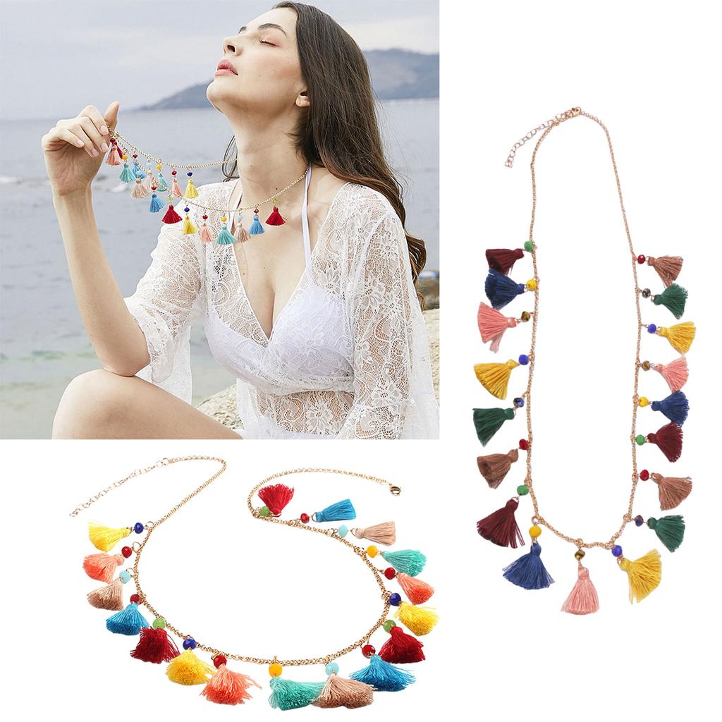 Vintage Bohemian Turquoise Tassels Necklace Ethnic Styles Sweater Chain for Women and Girl Fashion Travel Accessory