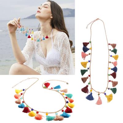 Vintage Bohemian Turquoise Tassels Necklace Ethnic Styles Sweater Chain for Women and Girl Fashion Travel Accessory