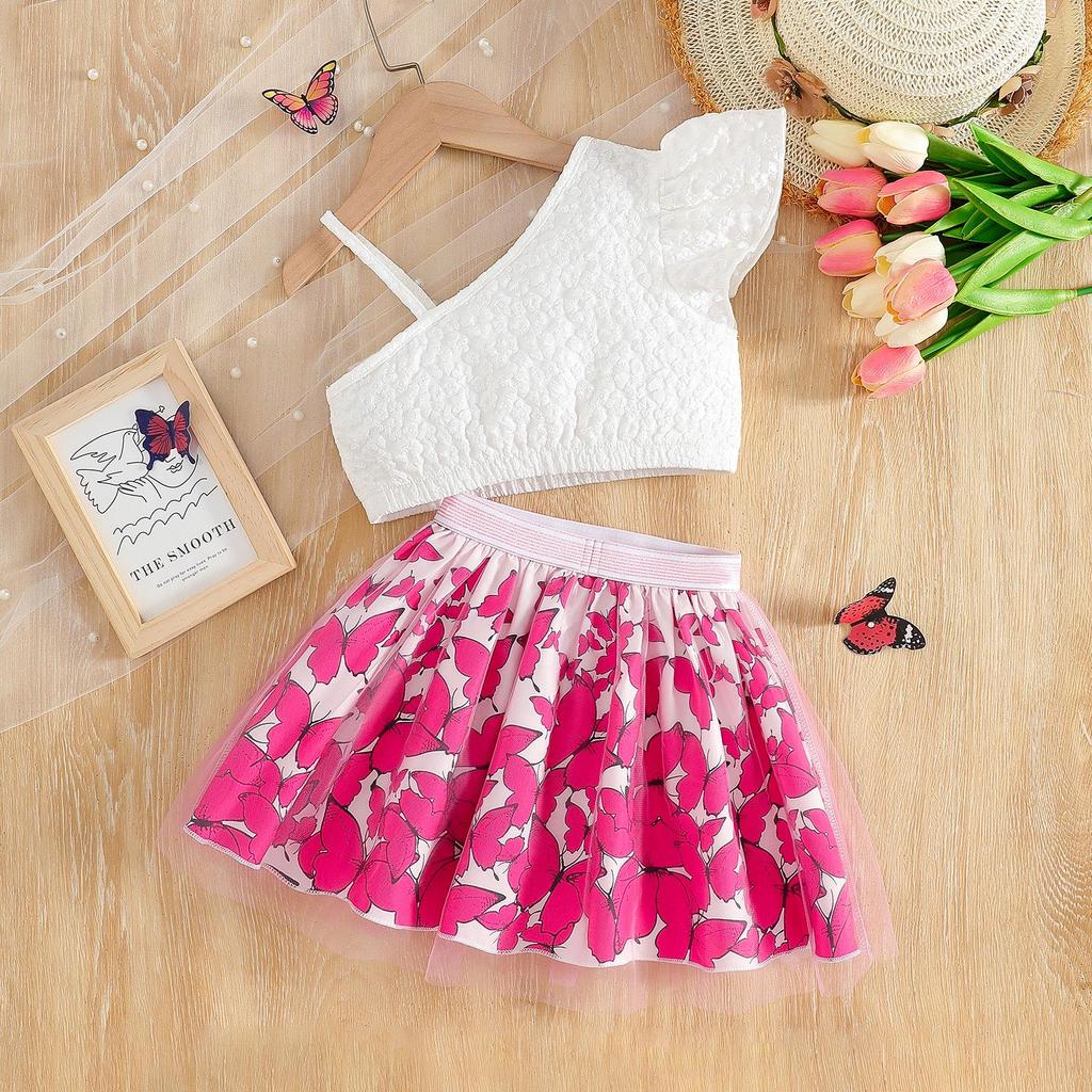 2025 Summer Girls' Butterfly Print Pleated Skirt - Fashionable Fairy Design