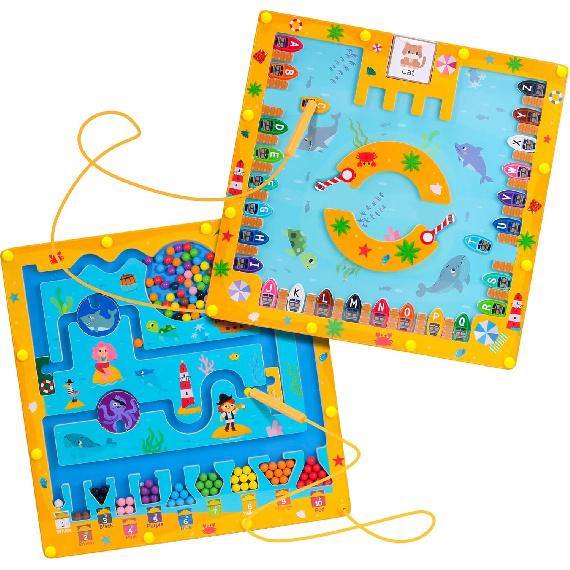 Magnetic Color and Number Maze, 2 in 1 Magnetic Alphabet Maze, Wooden Magnetic Maze Board Learning Counting, Fine Motor Skills Montessori Toys Gift