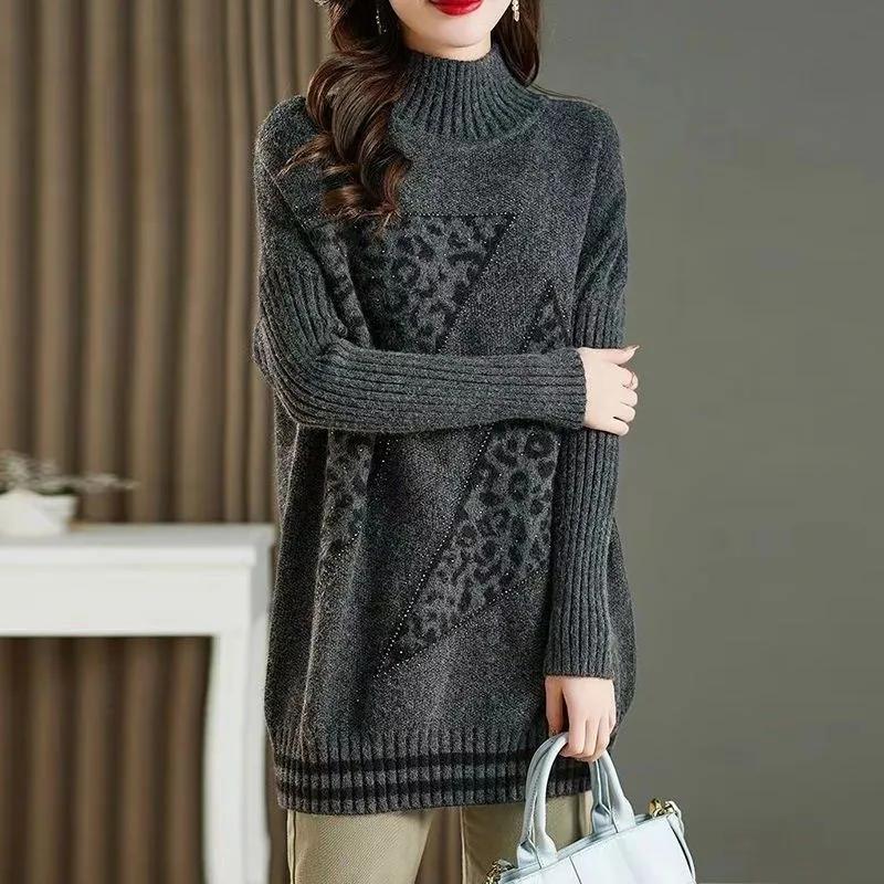 Sweater for Women Thickened Turtleneck Pullover Warm Knitted Striped Base Layer Stretchy Long Sleeve Oversize Jumper Tops