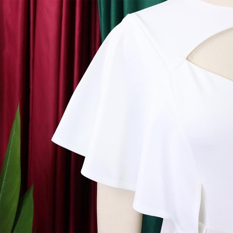 Women Solid High Waist Short Sleeve Pencil Bodycon Office Commute Dress