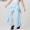 INCERUN Herrenhose mit elastischer Taille, einfarbig, unregelmäßige Rüschen, lange Hose